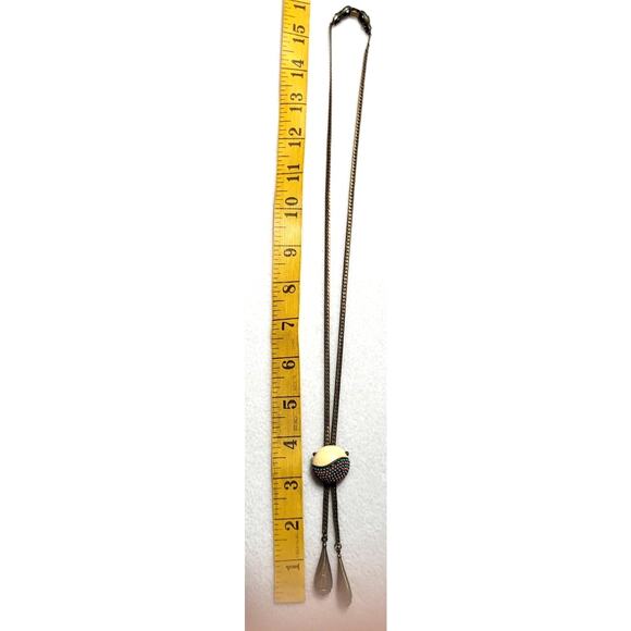 Brass Necklace Southwestern Bolo Slide Enamel Beaded Lariat Chain Foldover Clasp - Picture 5 of 7